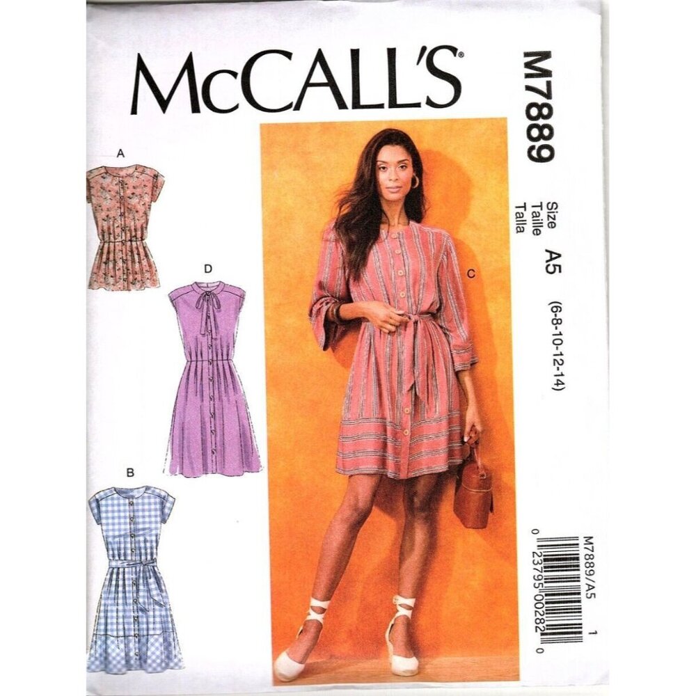 McCall's M7889 Misses 6 to 14 Button Front Top and Dresses Uncut Sewing Pattern